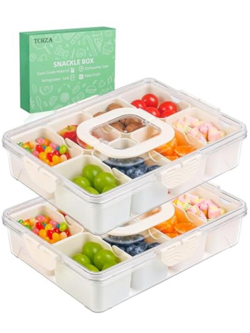 2Pack Snackle Box Containers Dishwasher Safe Divided Serving Tray with Lid
